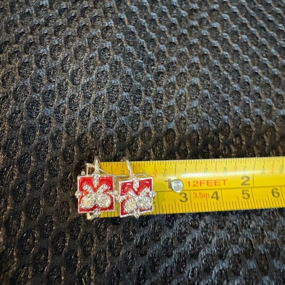 Vintage Avon Red & Silver Rhinestone Bow Clip-On Earrings - Picture 9 of 11